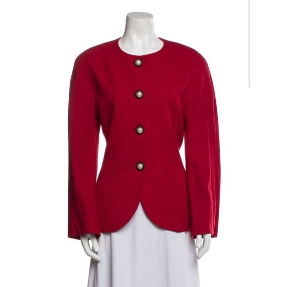 christian dior authentic Red Wool Long Sleeve Vintage Blazer Jacket 14 Large - Picture 1 of 10